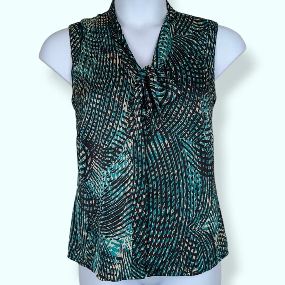 Anne Klein Green Abstract Necktie Top